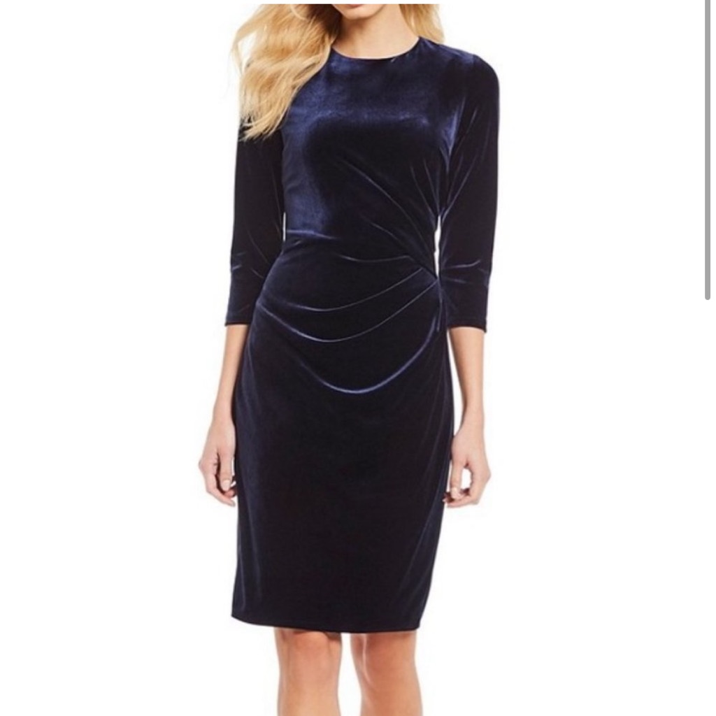 Eliza J Navy Velvet Sheath Dress
